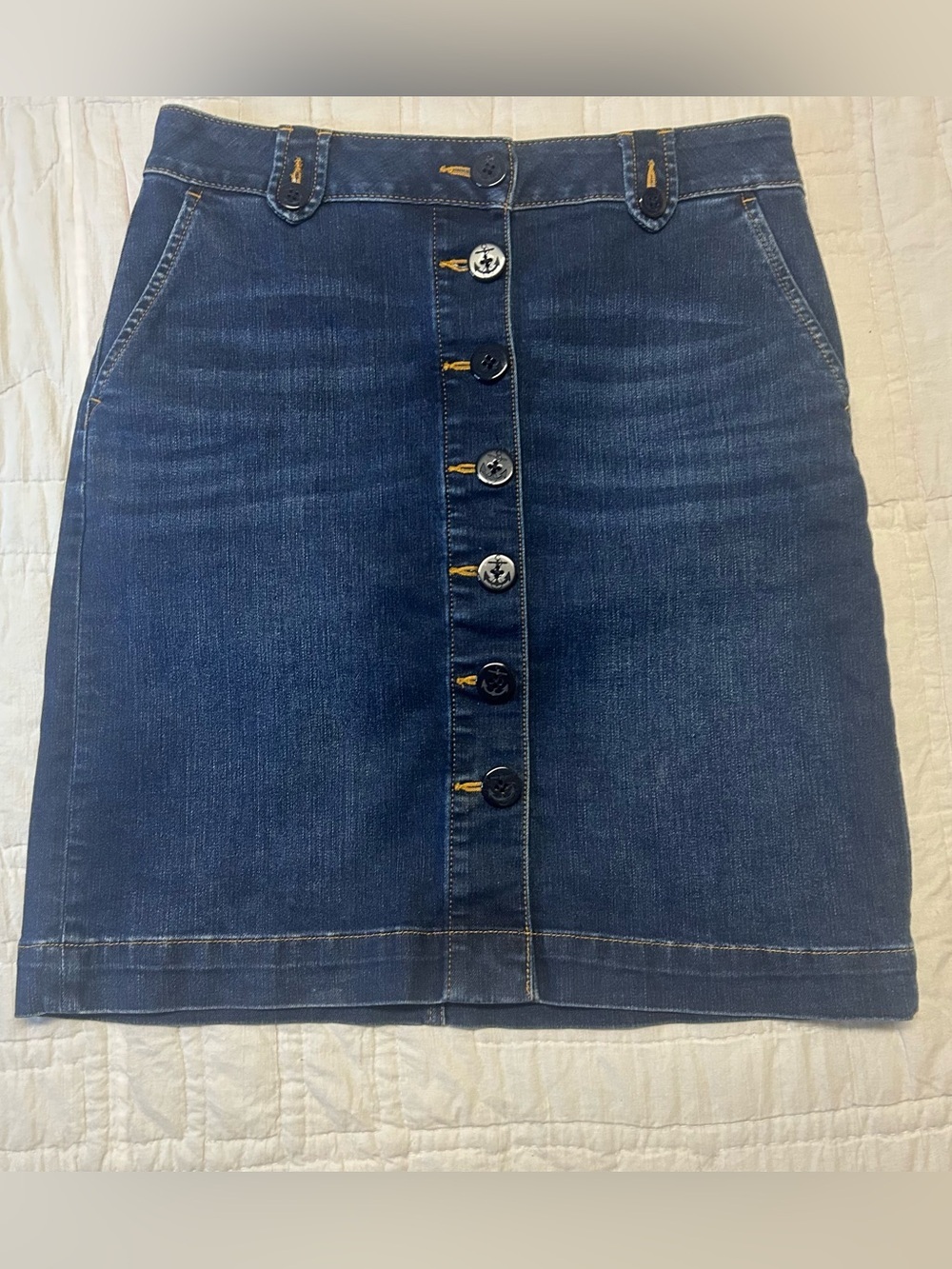 Talbots Denim Nautical Button Front Skirt Sz 4 Coastal Preppy Classic Americana